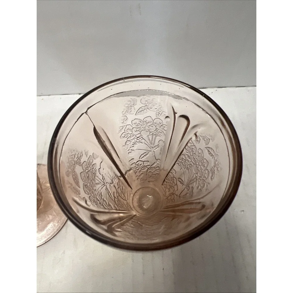 Pair Of Hocking Pink Depression Princess Design Footed Tumblers/Parfaits Glasses